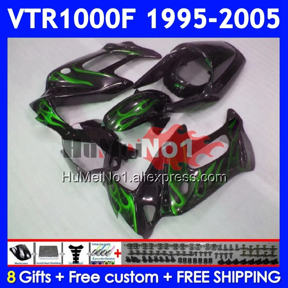 SuperHawk For HONDA VTR1000F VTR1000 67No.205 VTR 1000 F 1000F 1995 1996 1997 1998 1999 2000 Green flames 01 02 03 04 05 Fairing