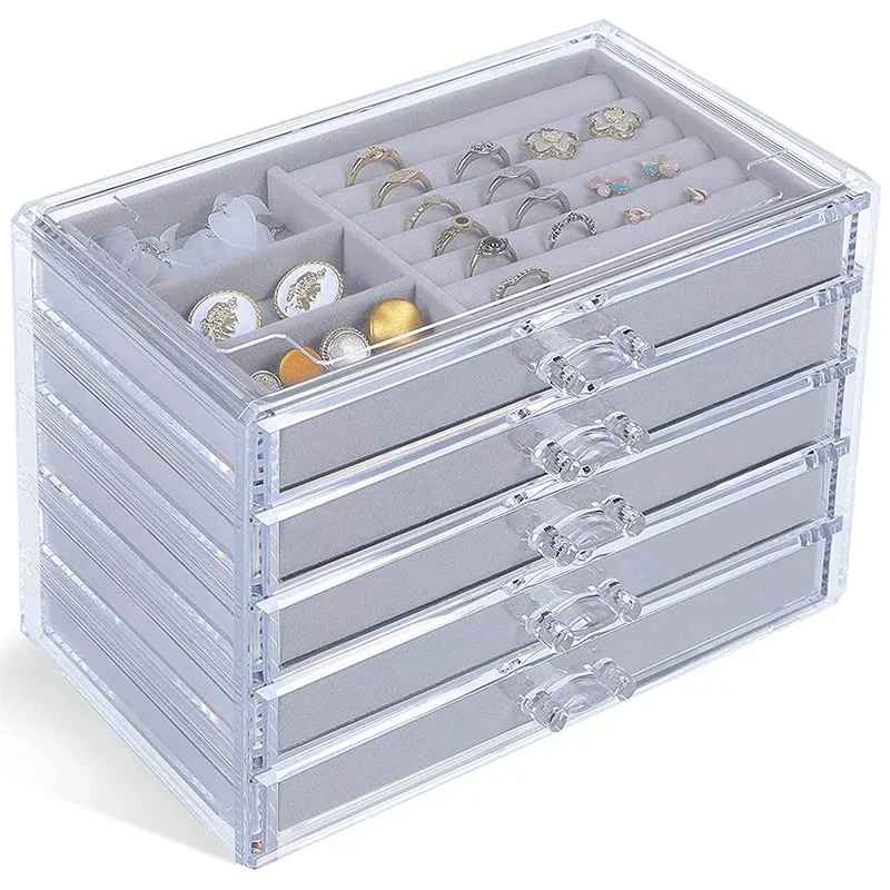 5 Drawers Multi Layer Acrylic Jewelry Organizer for Girl Earrings Display Transparent Jewelry Case Plastic Storage Container