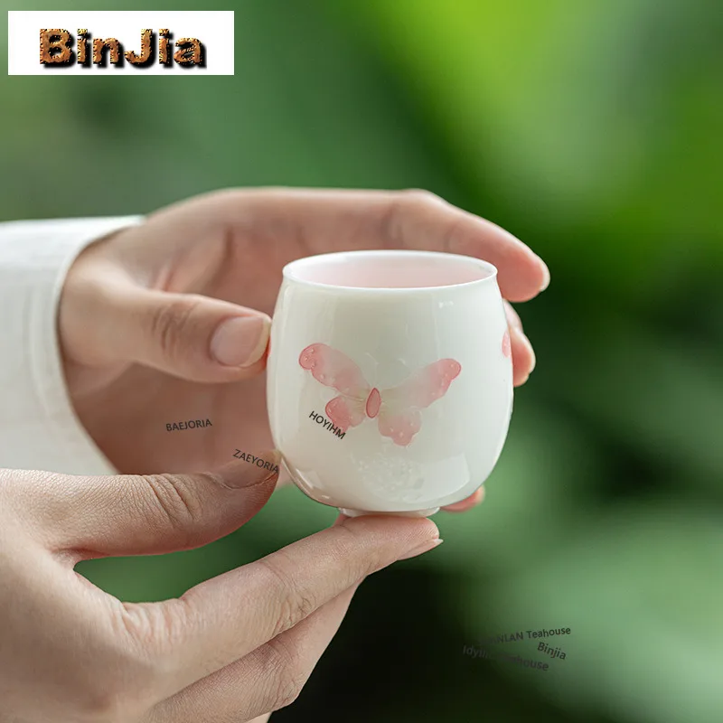 BAEJORIA 65ML Japanese  Arita Porcelain Tea Cup Hand-painted Relief Butterfly Master Cup Smelling Fragrant Mug Kung Fu Teaset