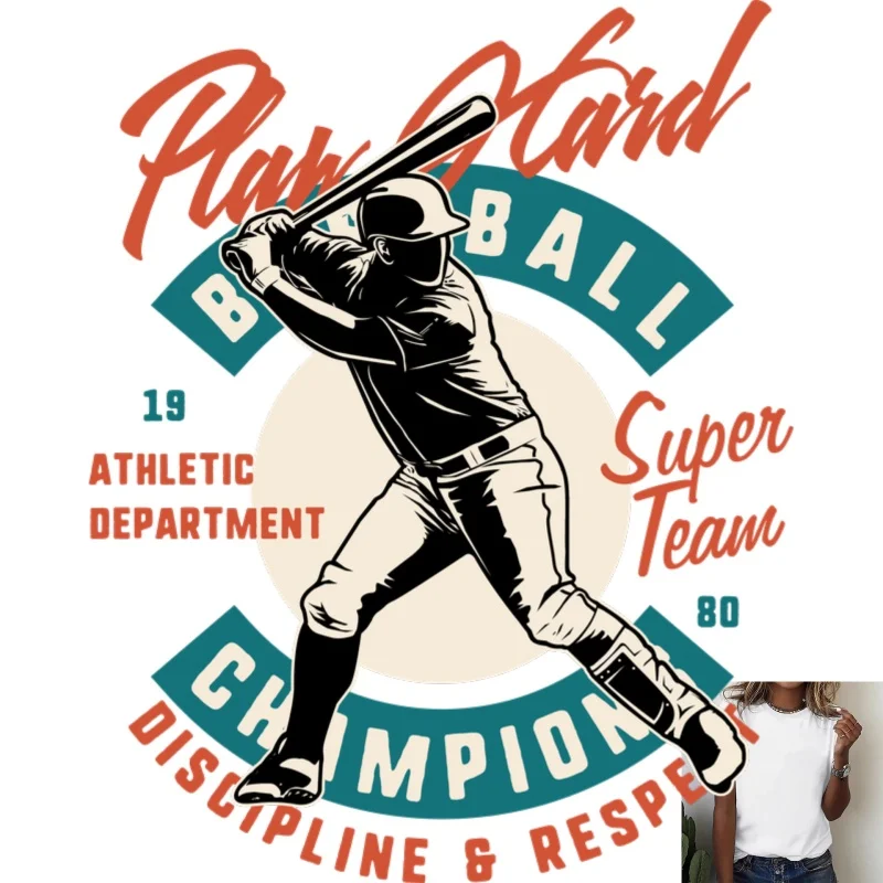 Baseball Player Printed Heat Transfer White Ink Iron - on Patch, Suitable for T - shirts, Canvas Bags, Retro Sports Style,