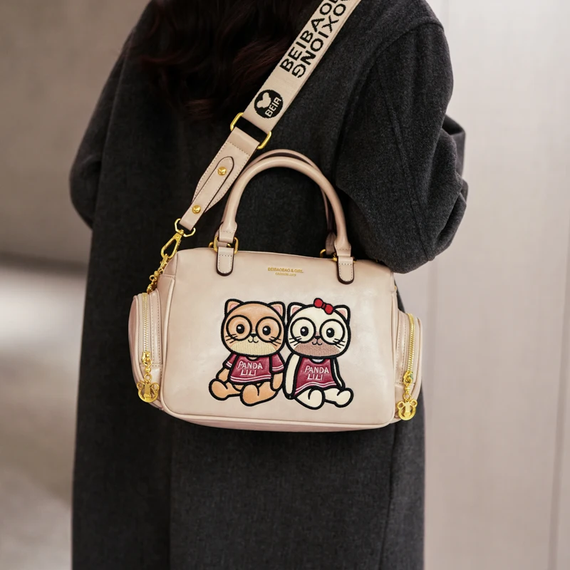 Beibao حقيبة نسائية صغيرة محمولة باليد بسيطة وشعبية بتصميم كرتوني للاستخدام الخارجي بكتف واحد وكتف متقاطع حقيبة نسائية