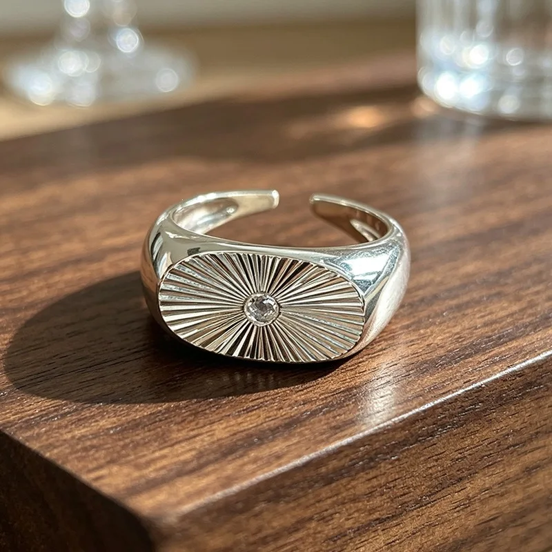 GANPUP Vintage Silberfarbener Geometrischer Offener Ring für Damen, Modischer Verstellbarer Ring, Schmuckgeschenk für Partys – Detail 4