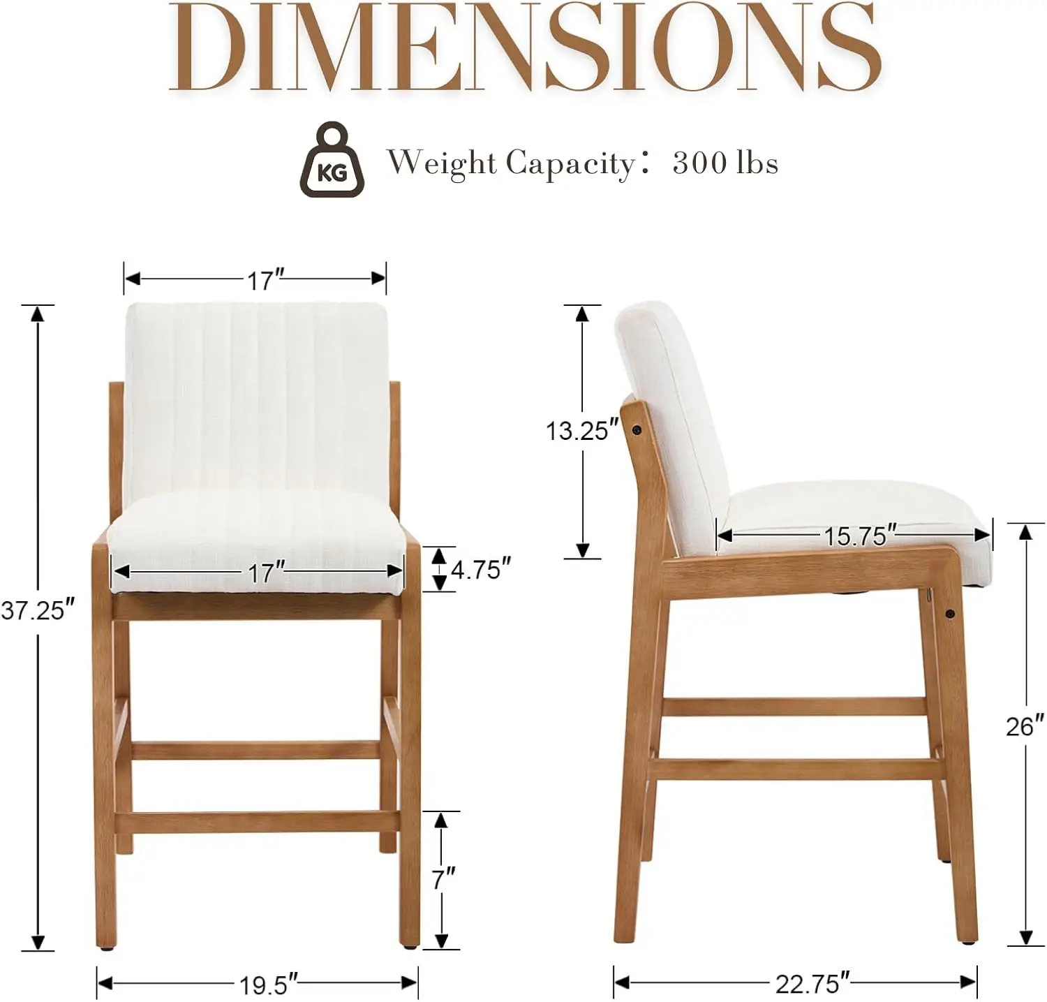 Heah-Yo Modern Upholstered Bar Stools Set Of 4, 26” Linen Counter Height Bar Stools With Back And Footrest,Bar Stools For