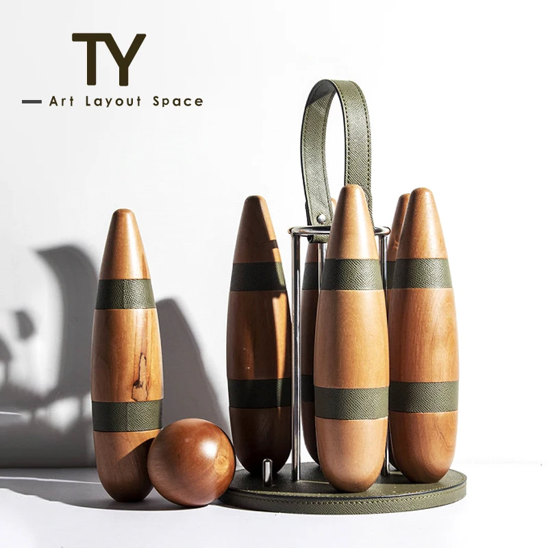 Modern simple light luxury model room home hotel sales office creative leather solid wood bowling decorative ornaments