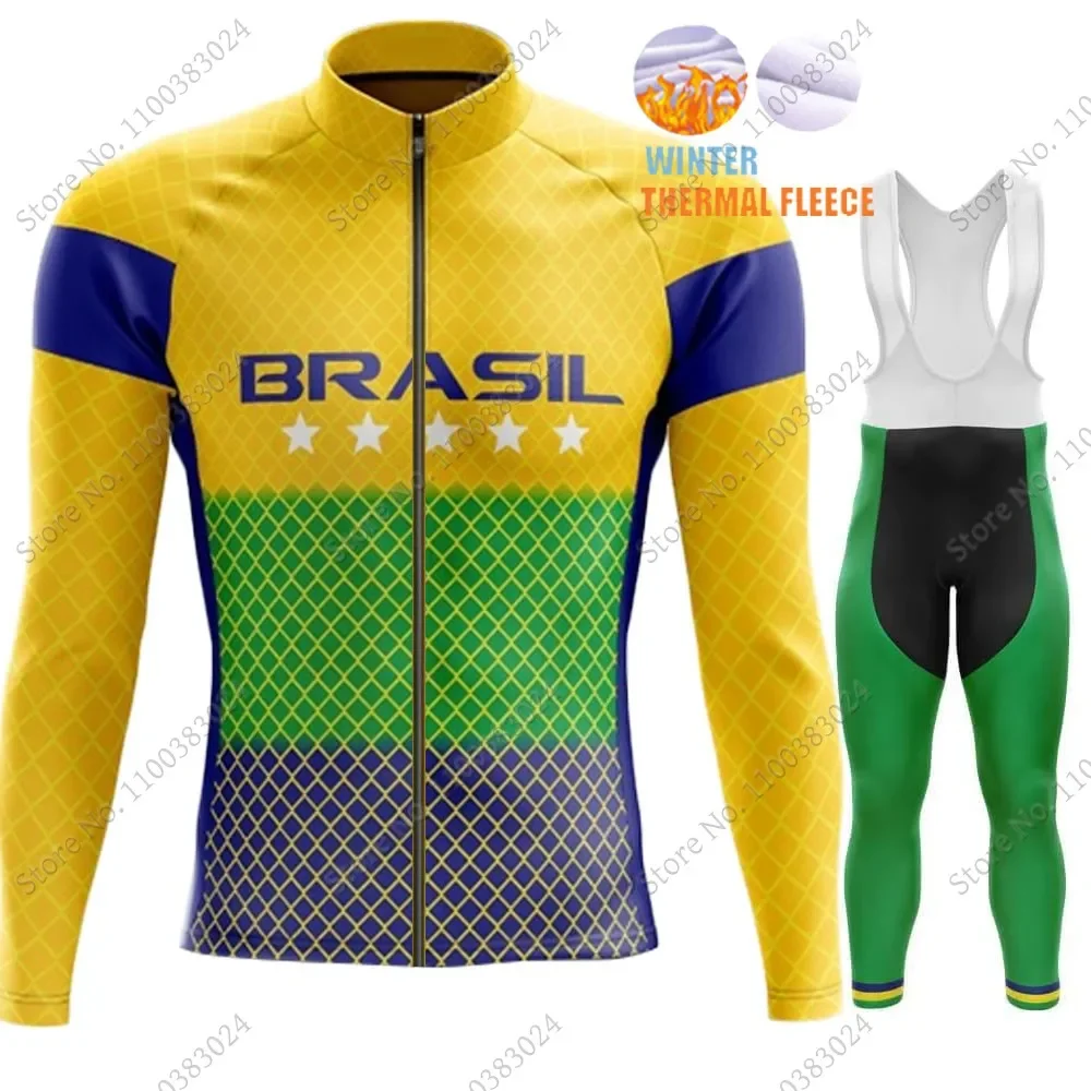 2023 Brasil National Team Cycling Jersey Set Long Sleeve Brazil Clothing Suit MTB Bike Road Pants Bib MTB Ropa Maillot Cyclisme