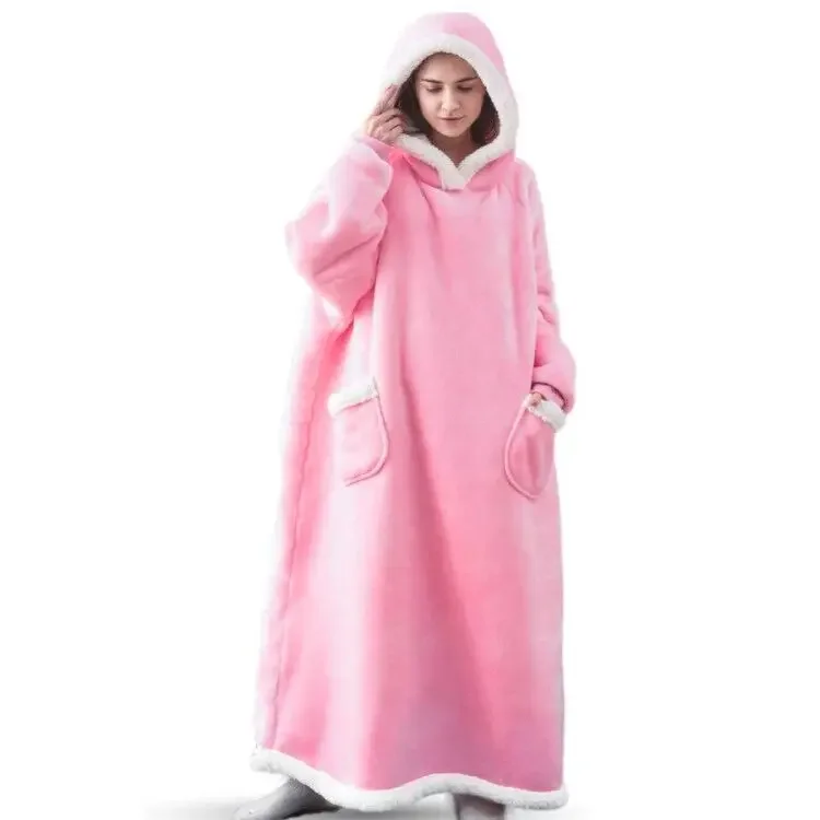 Winter Oversized Hoodies Super Long Hooded Blanket with Sleeves Women Men Pullover Fleece  Blanket 150cm image 4