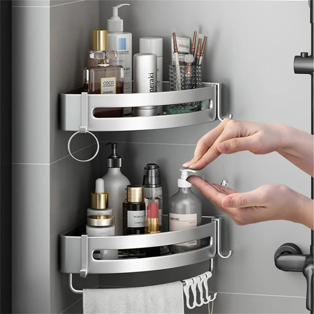 Bathroom Shelf No Drill Wall Mounted Shampoo Bottle Shower Corner Rack Toilet Storage Rack Aluminum Bathroom Kitchen Accessories