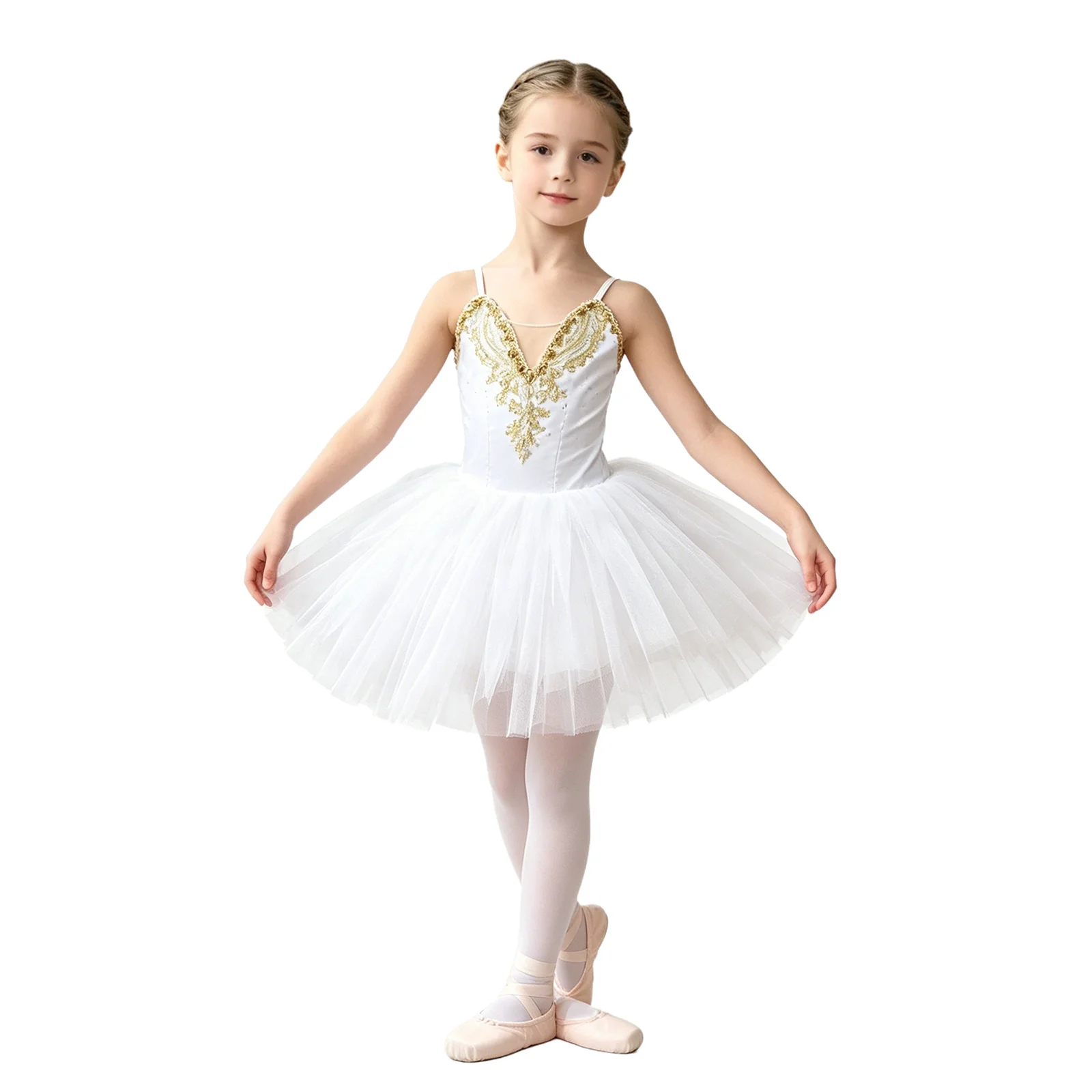 Teens Swan Dance Costume Performance Dancewear Kids Girls Ballet Princess Tutu Performance Dress Spaghetti Strap Tulle Dress