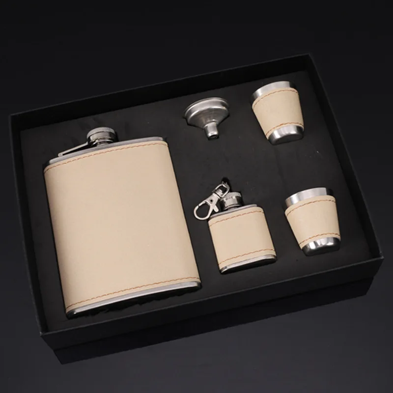 8oz 2 flasks Portable Flagon Hip Flask set with cups filter for Whiskey Vodka Wine Pot Alcohol gift package Drinking Bottle