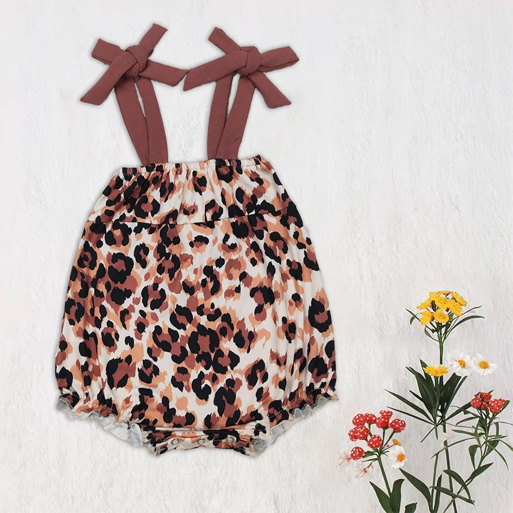 

Wholesale Infant Children Buttons Bubble Brown Romper Toddler Kids Coverall Newborn Straps Bodysuit Baby Girl Leopard Clothes