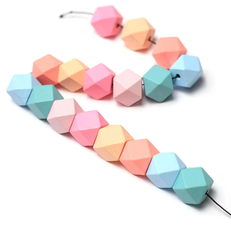 Geometric Faceted Wood Beads, Candy Colored Wooden Beads Bracelet Garlands Are Suitable For DIY Handwork And Jewelry