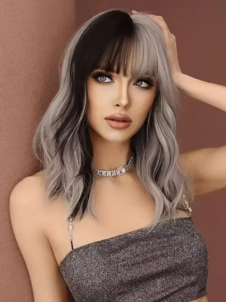 Short Wavy Bob Hair Lolita Wigs for Women Girls Cosplay Synthetic Wigs With Bangs Heat Resistant Daily Party Fake Hair