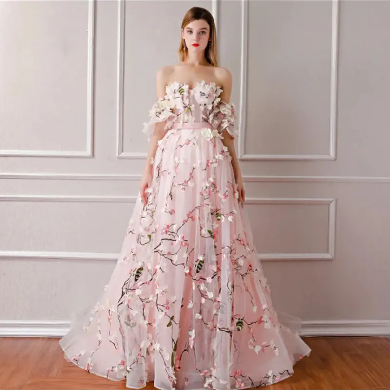 Aleeshuo Gorgeous A-line Prom Dresses Strapless Off The Shoulder Formal Dress Princess Applique Evening Dresse فساتين السهرة