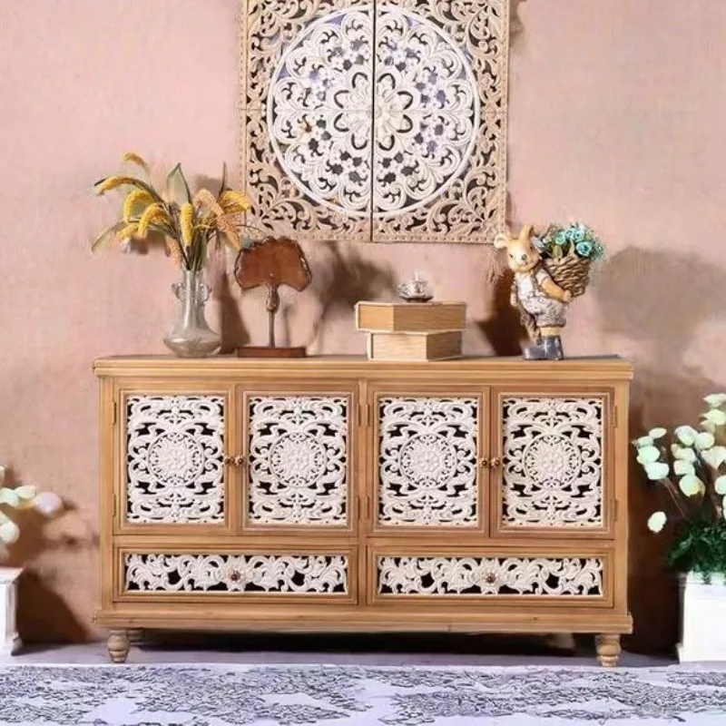 Retro carved entrance decorative cabinet wine cabinet bedroom living room homestay home multi-layer side entry side cabinet dini