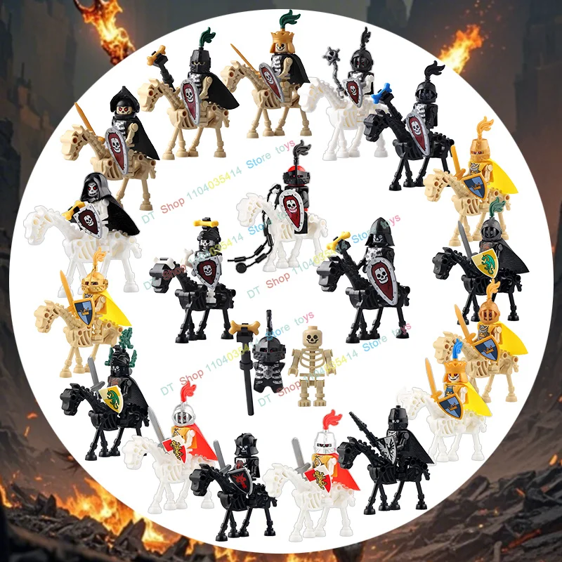 

Medieval Castle Skeleton Soldier King Knight Skeleton Horse Warrior Figures Bricks Building Block Plate Set Children Gifts Toys