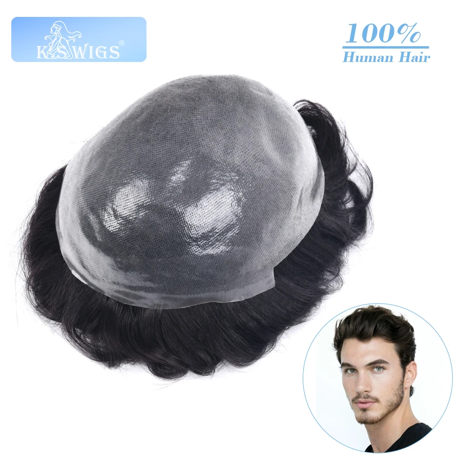 K.S WIGS 0.08mm Natural Hair Men Toupee Human Hair Men Wig Replacement Systems Hair Piece Protesis Capilar Hombre Male Wig