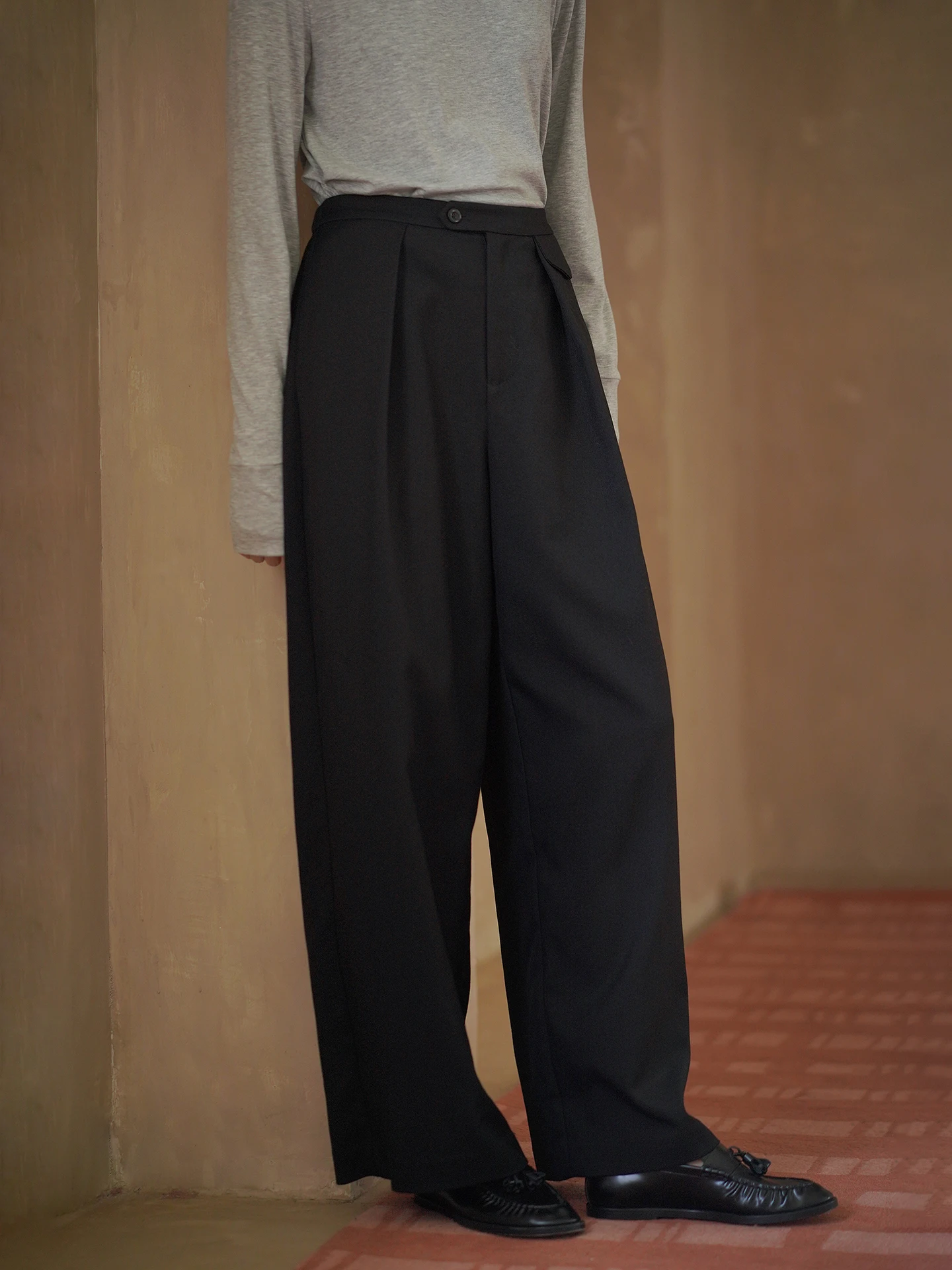 High Waist Wide Leg Suit Pants for Women Commute Pressed Fold Slimming Straight Cut Casual Trousers High Waist Pants