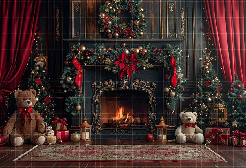 Mehofond التصوير خلفية الشتاء عيد الميلاد الموقد نافذة أشجار عيد الميلاد الاطفال الأسرة صورة ديكور خلفية استوديو الصور