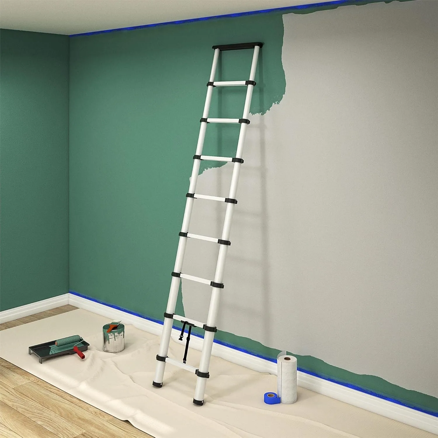 Telescoping Aluminum Ladder with top Cap (300-lb Capacity, 8.5 ft. Ladder with 12 ft Max Reach)