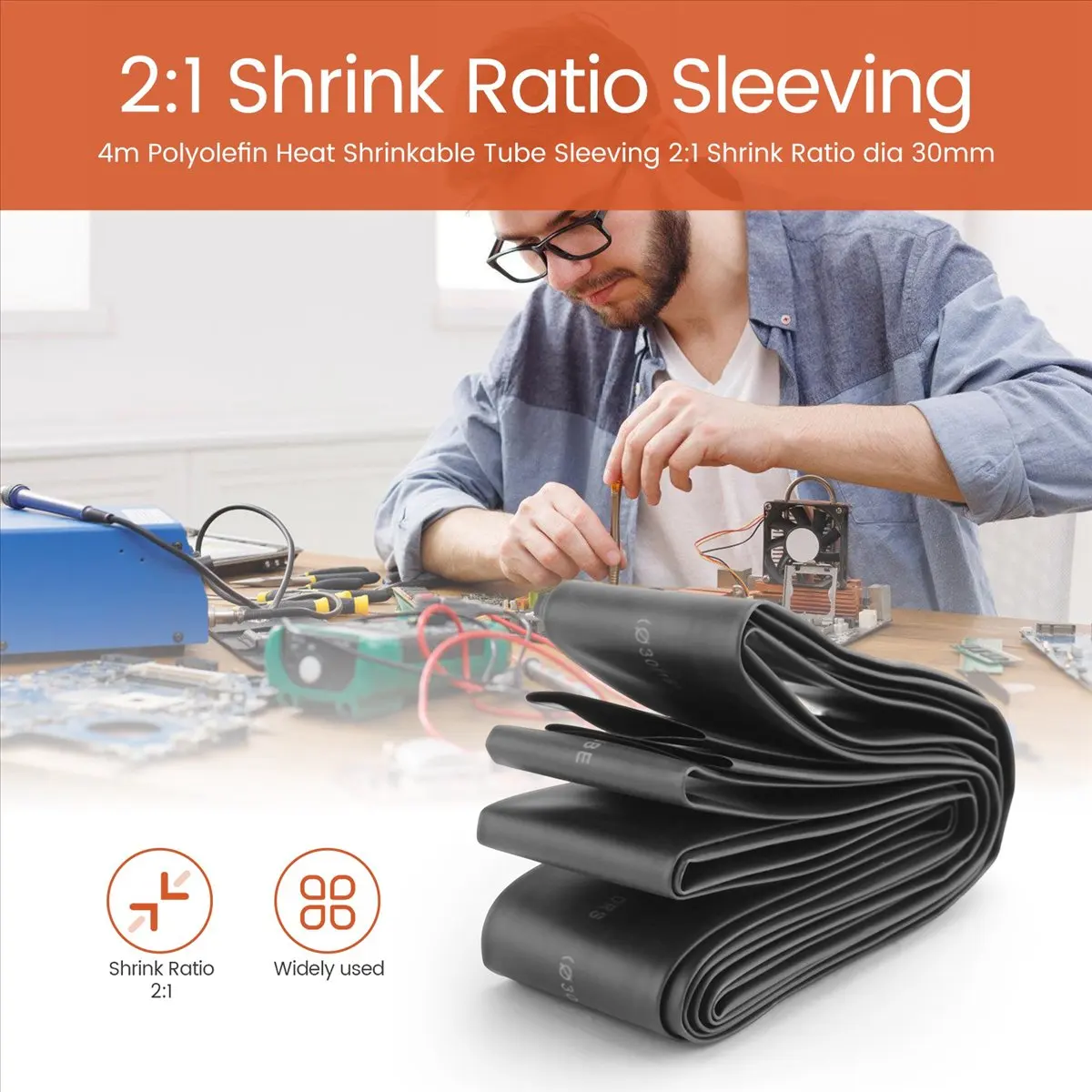 A20I 4m Polyolefin Heat Shrinkable Tube Sleeving 2:1 Shrink Ratio dia 30mm