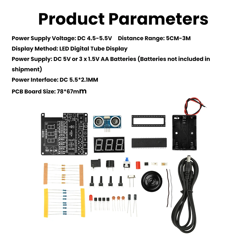 HC-SR04 51 Single-chip Ultrasonic Rangefinder DIY Ranging Electronic Kit LED Measuring Distance Buzzer Alarm DC4.5-5.5V