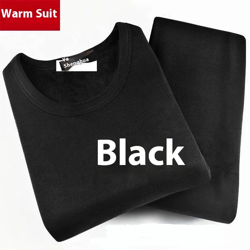 Men Padded Thermal Underwear Set of Large Size Bottoming Slimming Autumn Clothes and Trousers Easy to Wash Solid-Colour O-Neck