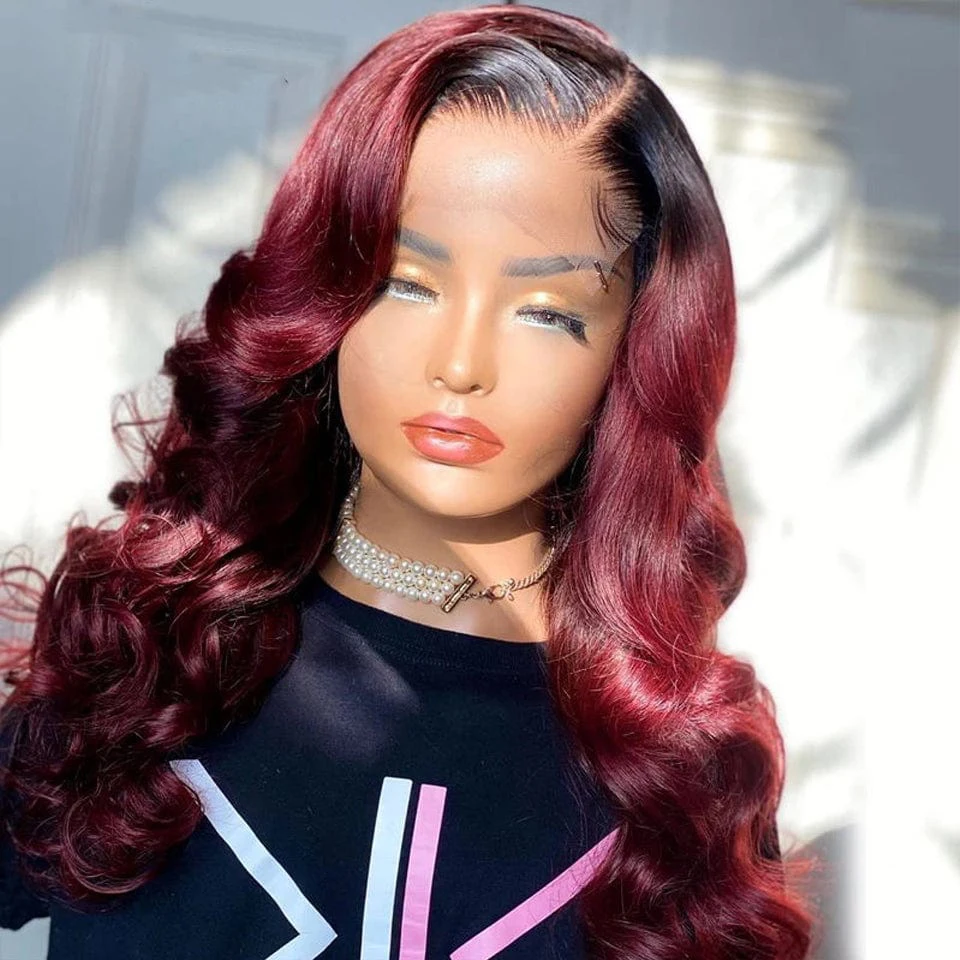 1B 99j Burgundy Lace Front Wig For Women Human Body Wave 13X4 HD Lace Frontal Wigs Brazilian Red Colored Ombre Human Hair Wigs