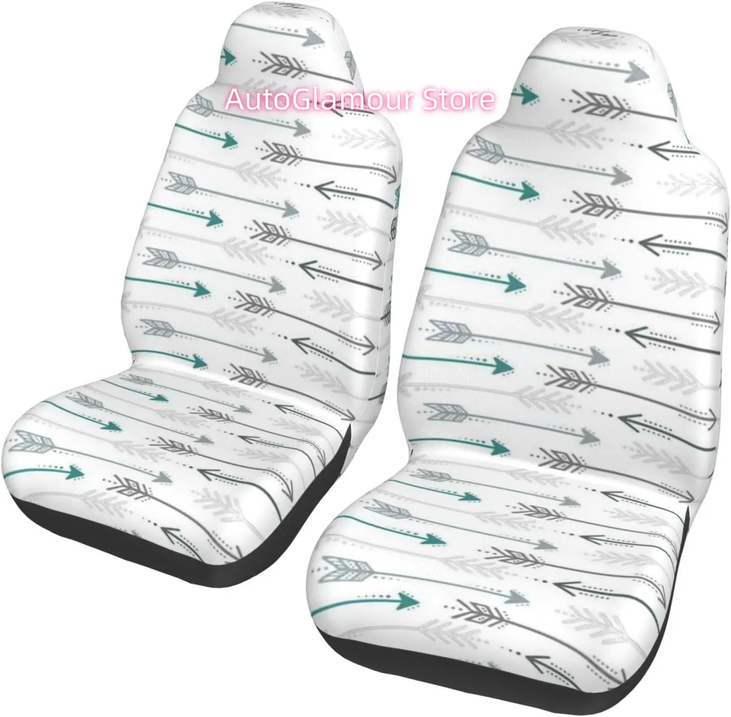 Retro Arrow Grey Teal 2-Piece   Seat Cover Complete Set - Elastic Seat Protection Cover for Cars, Trucks, Suvs, and
