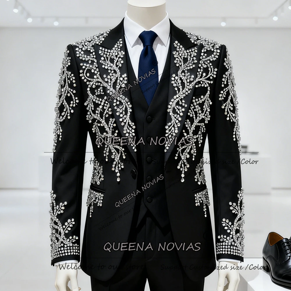 

Jewelry Stones Ornament Wedding Suits For Men Single Breasted Prom Blazers Outfits Customized Groom Tuxedos trajes para hombre