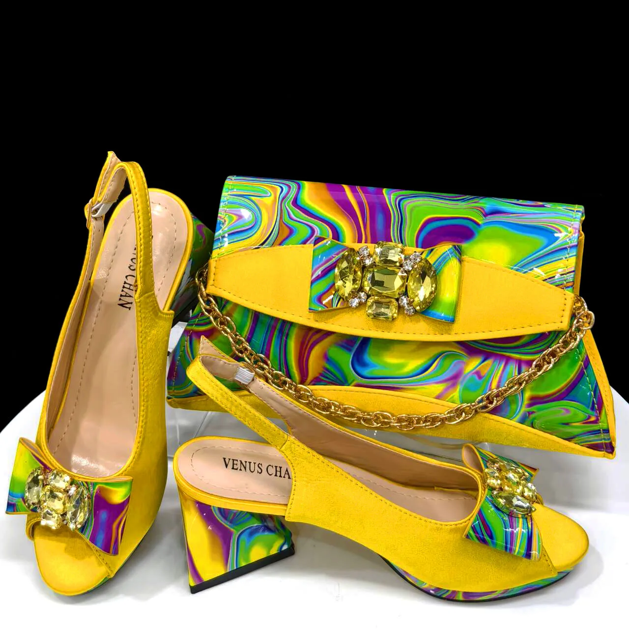 

doershow High Quality African Style Ladies Shoes And Bags Set Latest yellow Italian Shoes And Bag Set For Party HDF1-53