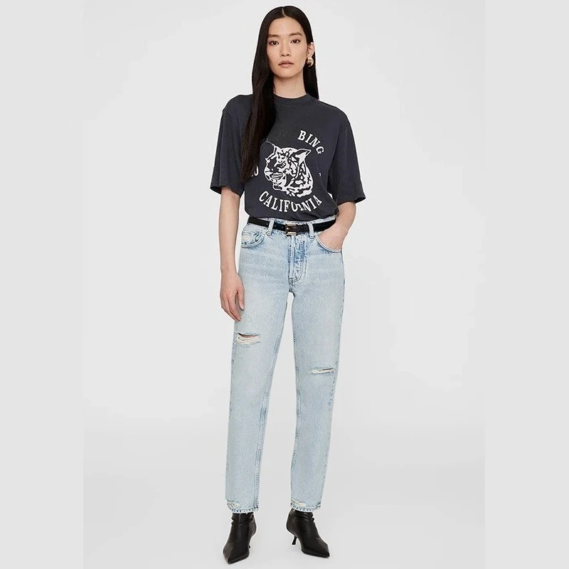 

Черная хлопковая женская футболка с короткими рукавами, новая летняя мода, модный повседневный топ с головой тигра и английским буквенным принтом для женщин