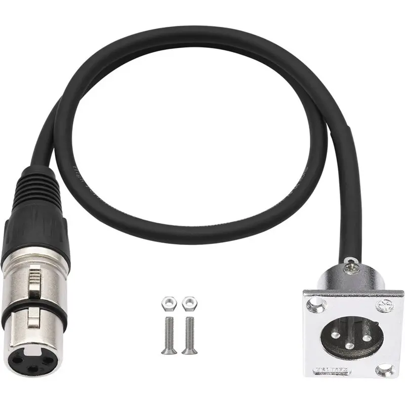 LXYB18B 3Pin XLR Pass Through Cable XLR Male To XLR Female Connector 0.6M/2 Feet With Mounting Screws For Stage Box Patch Panel