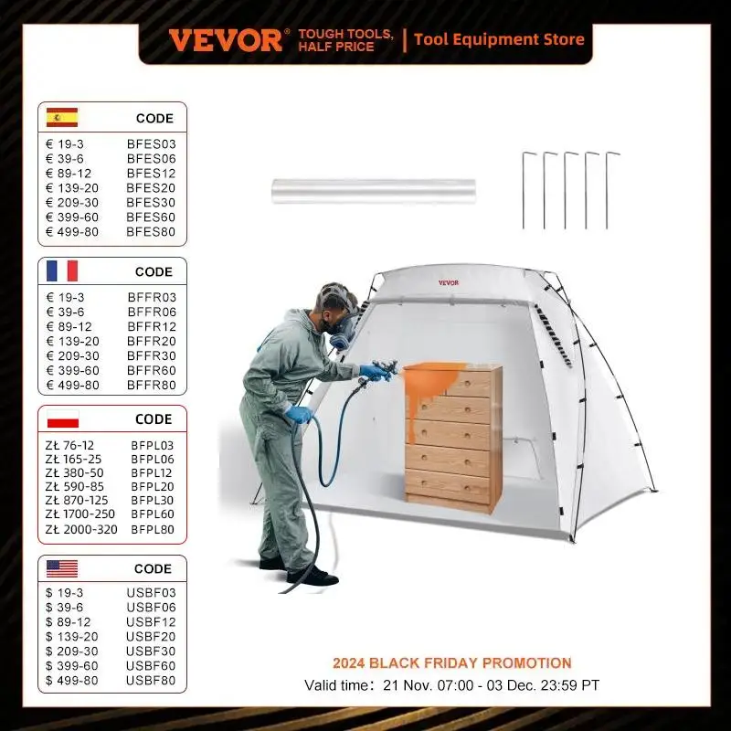 VEVOR Portable Paint Booth Shelter 7.5x5.2x5.2/10x7x6ft Foldable Spray Painting Tent for Furniture Craft Project DIY Hobby Tool