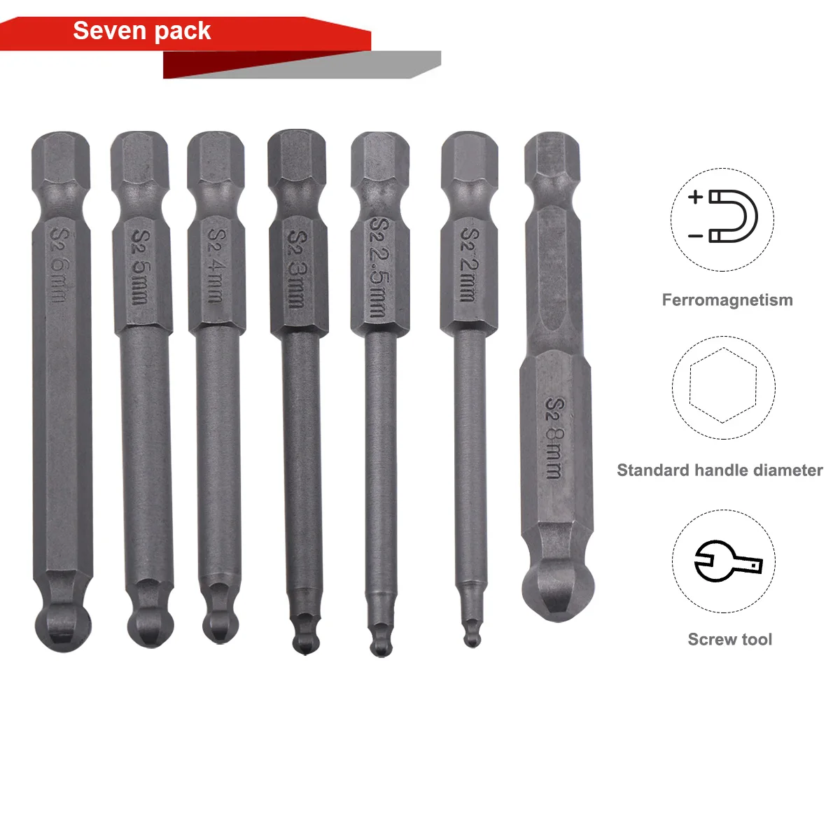 

7Pcs Ball End Screwdriver Bits Set Alloy Steel Hex Head Long Bar High Strength Precision for Electric Hand Screwdrivers