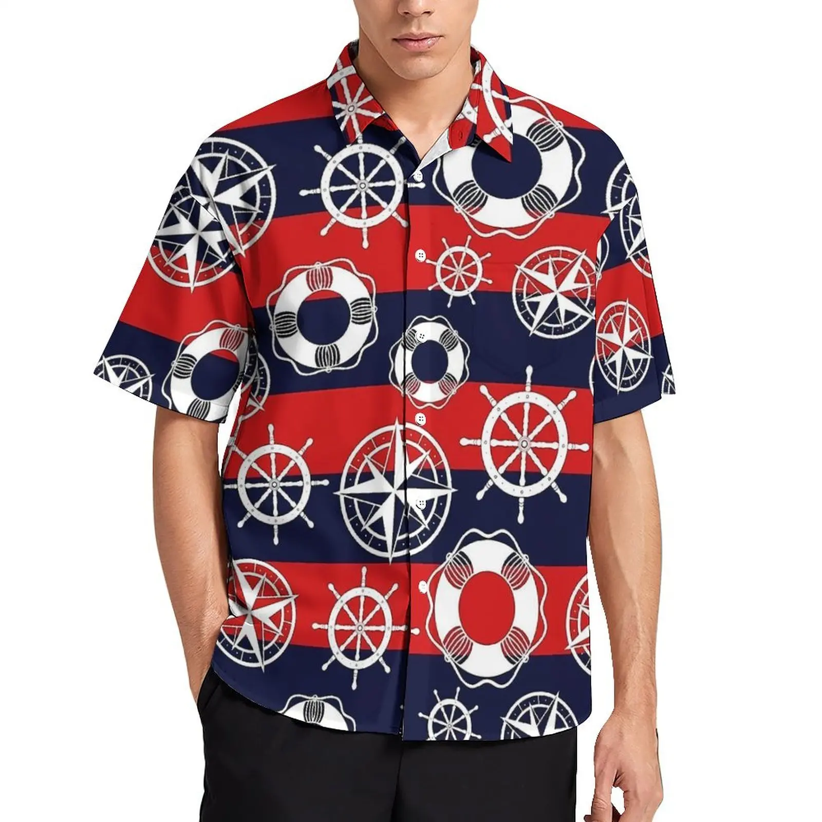 Anchor Hawaii Shirt For Man Beach Nautical Marine Casual Shirts Short Sleeve Comfortable Graphic Retro Plus Size 3XL 4XL Blouses