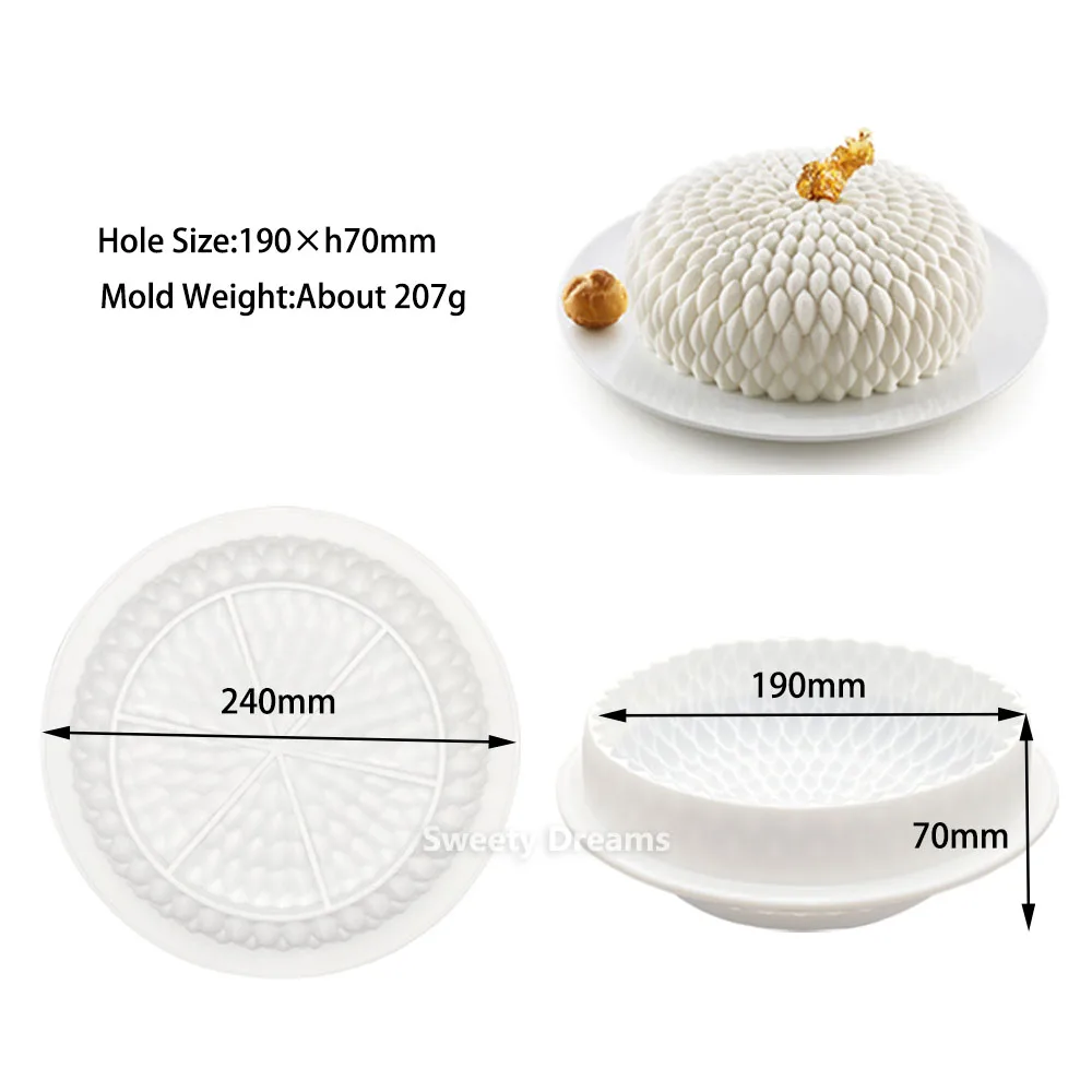 Molde redondo de silicona 3D para pasteles, utensilios para hornear Mousse, postre, pastelería, bandeja, forma de rosa de diamante, dulces