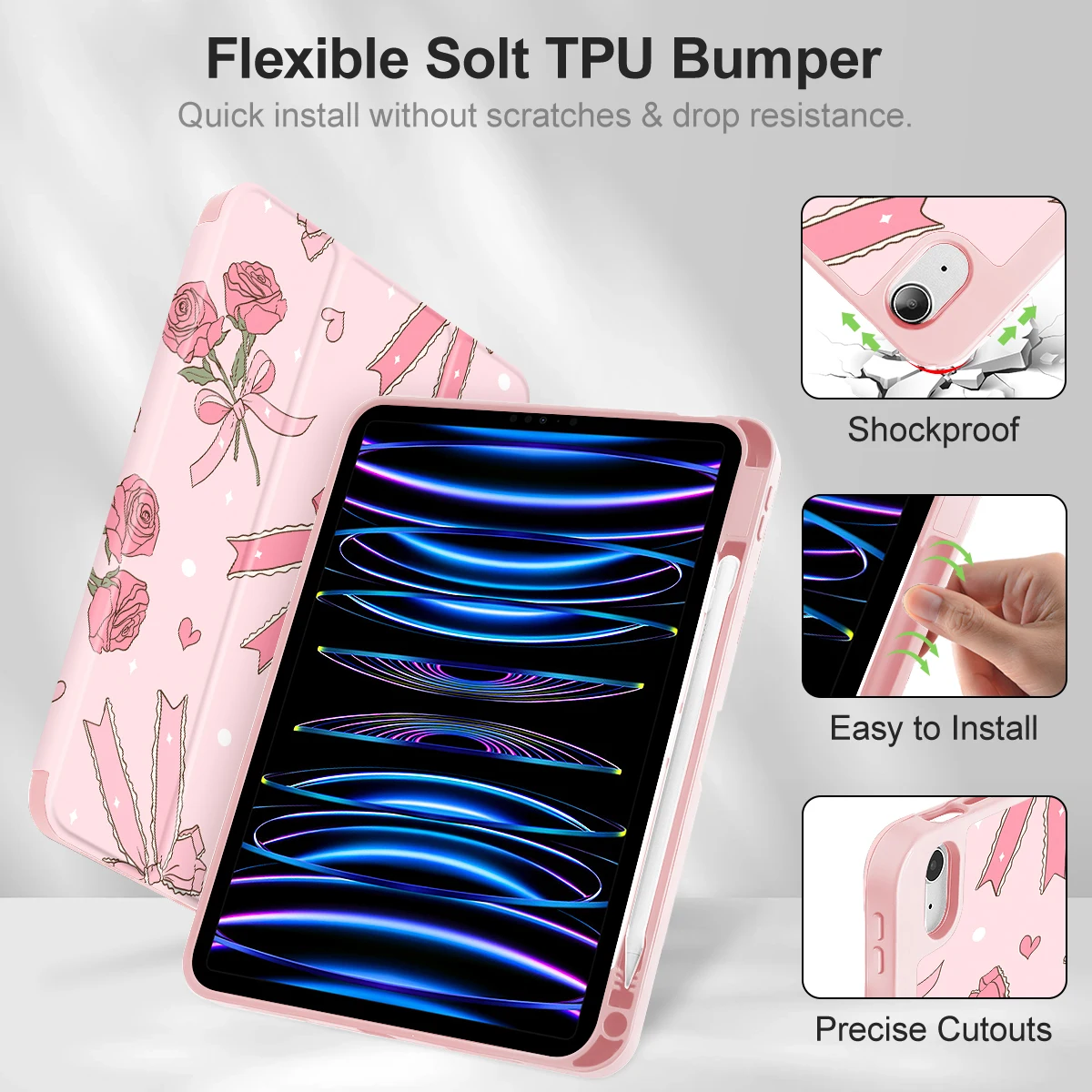 Чехол из искусственной кожи с принтом Pink Rose для iPad Air 13 11 10,9 дюймов 10 11th Pro 13 12,9 дюймов 2022 2023 2024 M4 2025 A16 10,2 дюйма