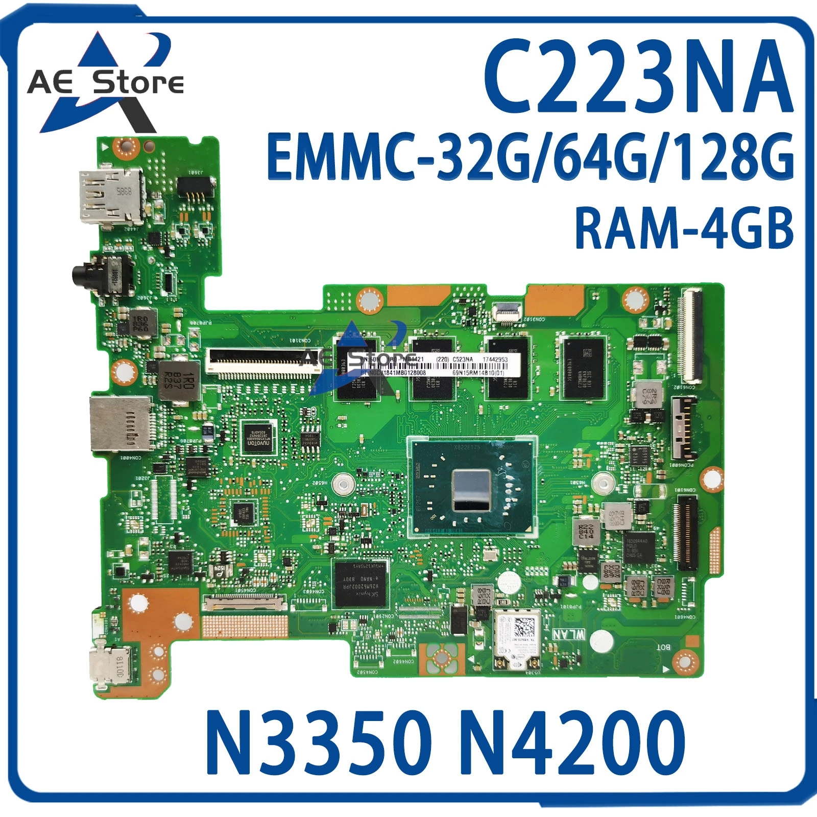 C223NA 노트북 메인보드, ASUS C223N C423N C423NA C223 C423 노트북 마더보드, N3350 N4200, 4GB RAM, EMMC-32G, 64G, 128G