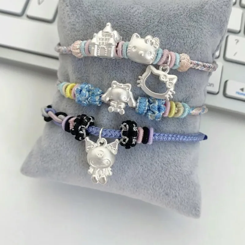

Sanrio peripheral sterling silver DIY bracelet HelloKitty Kuromi cartoon DIY braided rope sterling silver bracelet