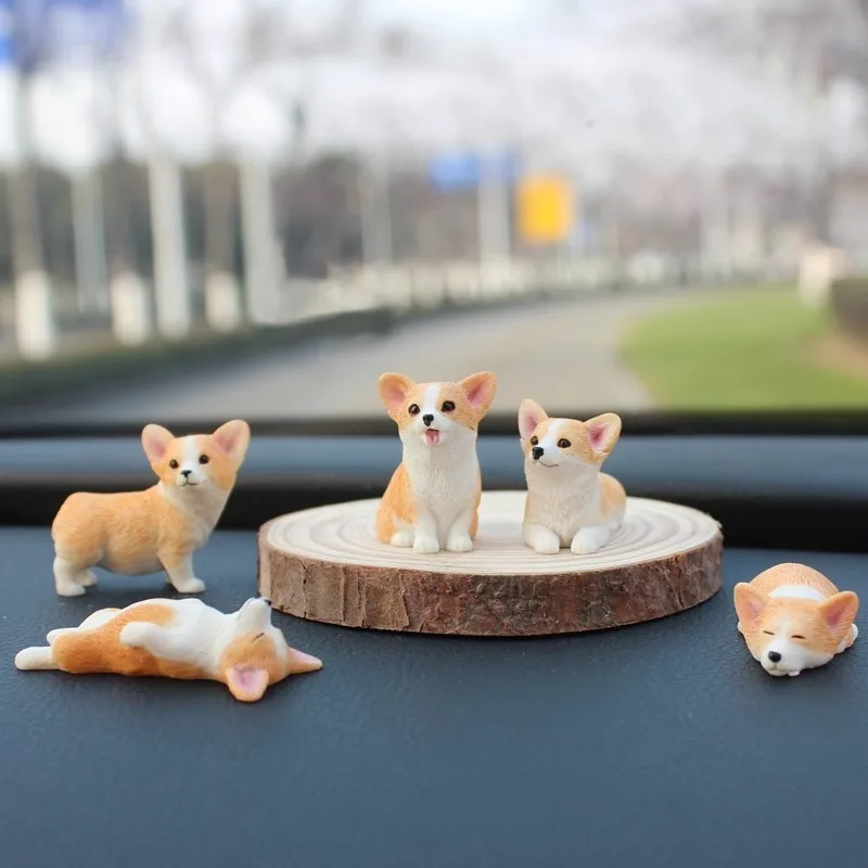 

1/6 Scale Resin Five Mini Corgi Action Figures Accessory Mini Pets Puppy Model Car Ornament Decoration for Toy Action Body Doll