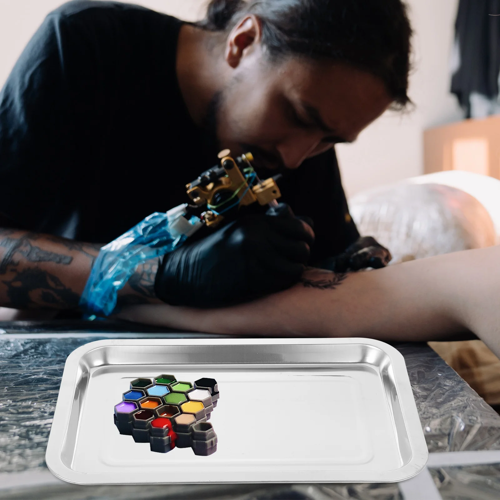 

2Pcs Stainless Steel Tattoo Tray Raised Edge Flat Metal Tray for Tattoo Supplies Organizing Station Tattooing Supplies