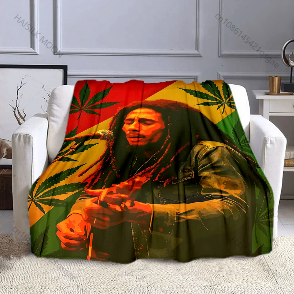 Singer with guitar and microphone Print Blanket Flannel Material Soft Warm for All Seasons Home Outdoor Camping Picnics RV