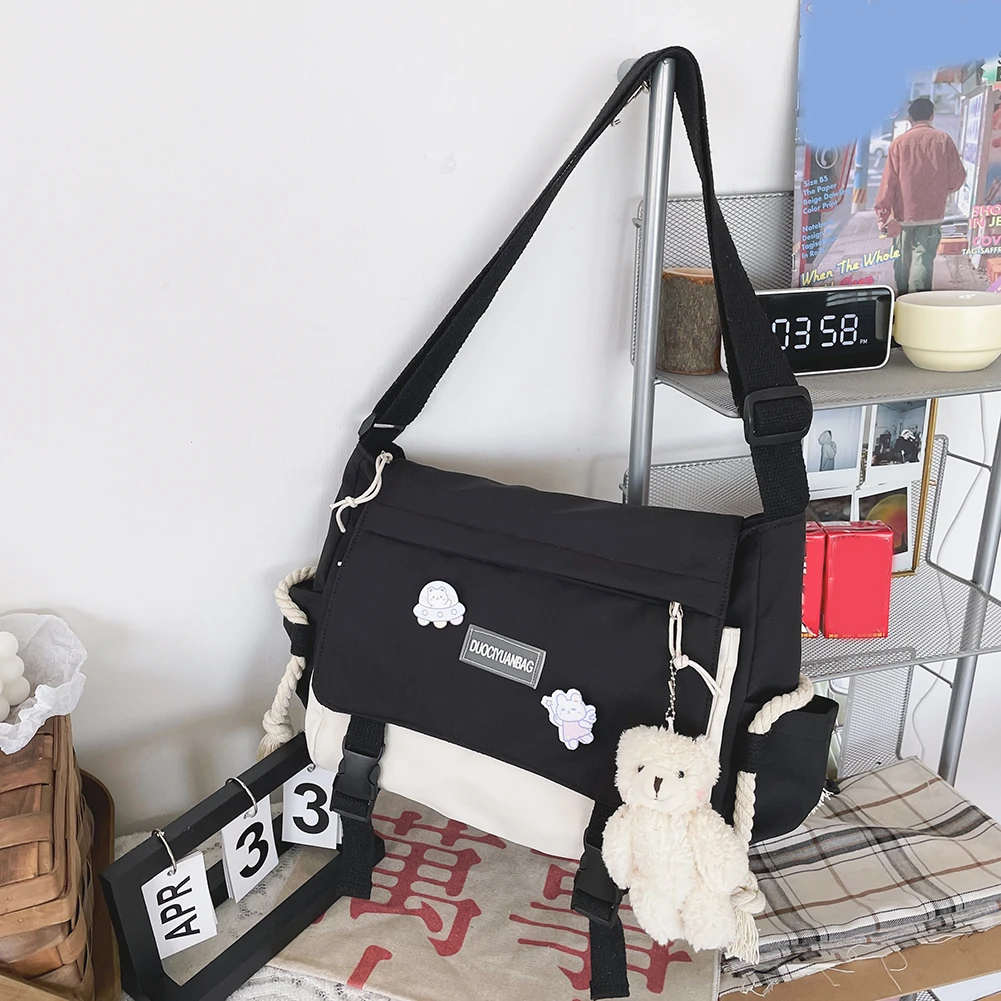 

Harajuku Women Crossbody Bag Large Capacity Student Tutorial Bag Hit Color Ladies Messenger Pouch Zipper Pocket for Work Sports