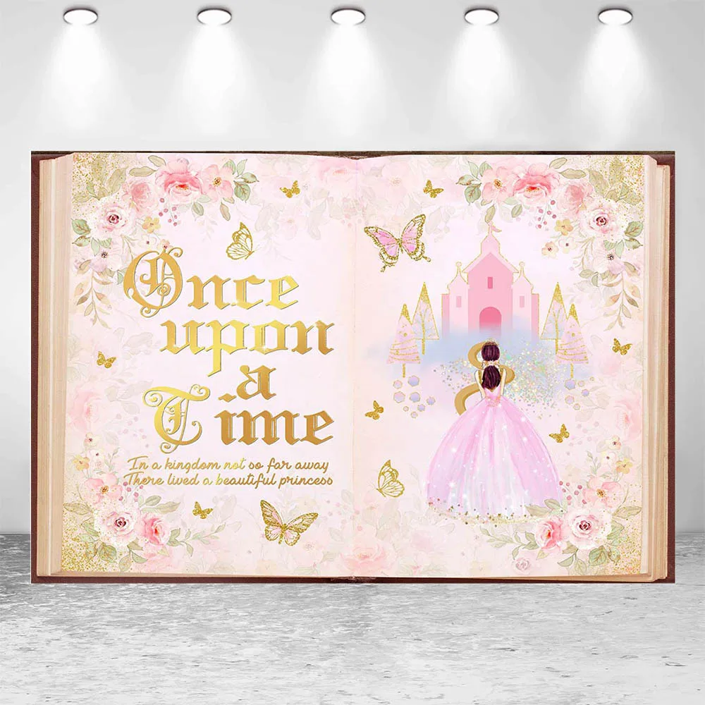 Mocsicka Magic Book Once Upon a Time Background Newborn Baby Shower Backdrop Girl Birthday Party Decorations Photo Studio Props