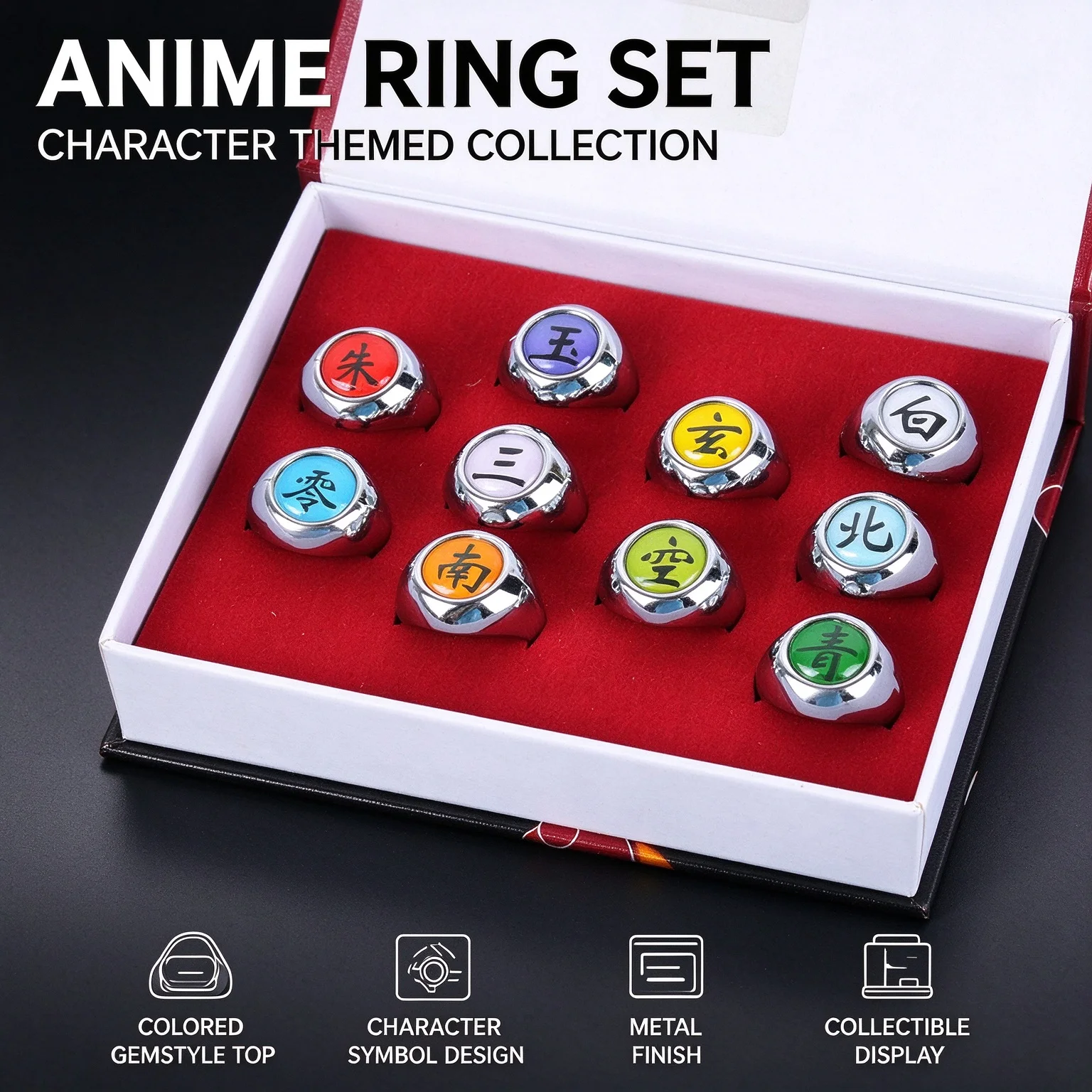 Member Rings Full Set Cosplay Costume Accessory Vintage Metal Finger Ring Collectible Present for Anime Enthusiasts Birthday