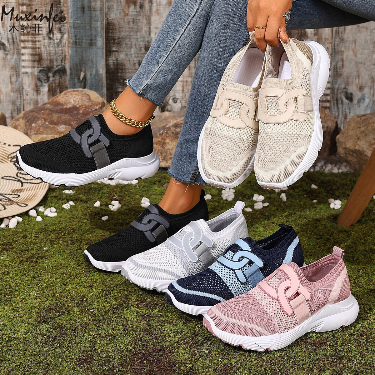 

2026 Spring New Fashionable Casual Shoes Lightweight Soft soled Breathable Socks Shoes Large Sports Shoes