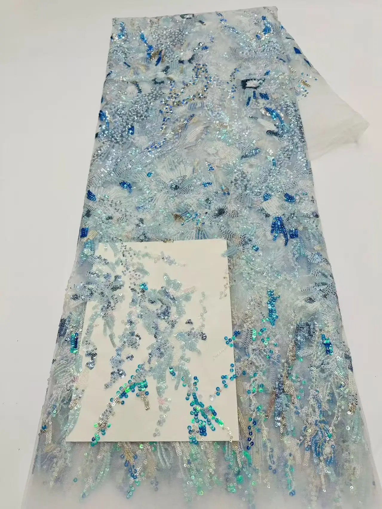 

New Luxury Nigerian African Heavy Beads Sequins Mesh Lace French Net Lace Fabric Sewing Embroidered Lace Tulle Women Dress Sew