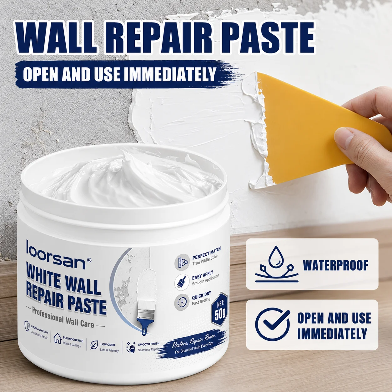 Loorsan Wall Repair Paste Set Rental Drywall Mending Kit 50G Quick Dry Anti-Crack Waterproof Easy Sand Wall Putty