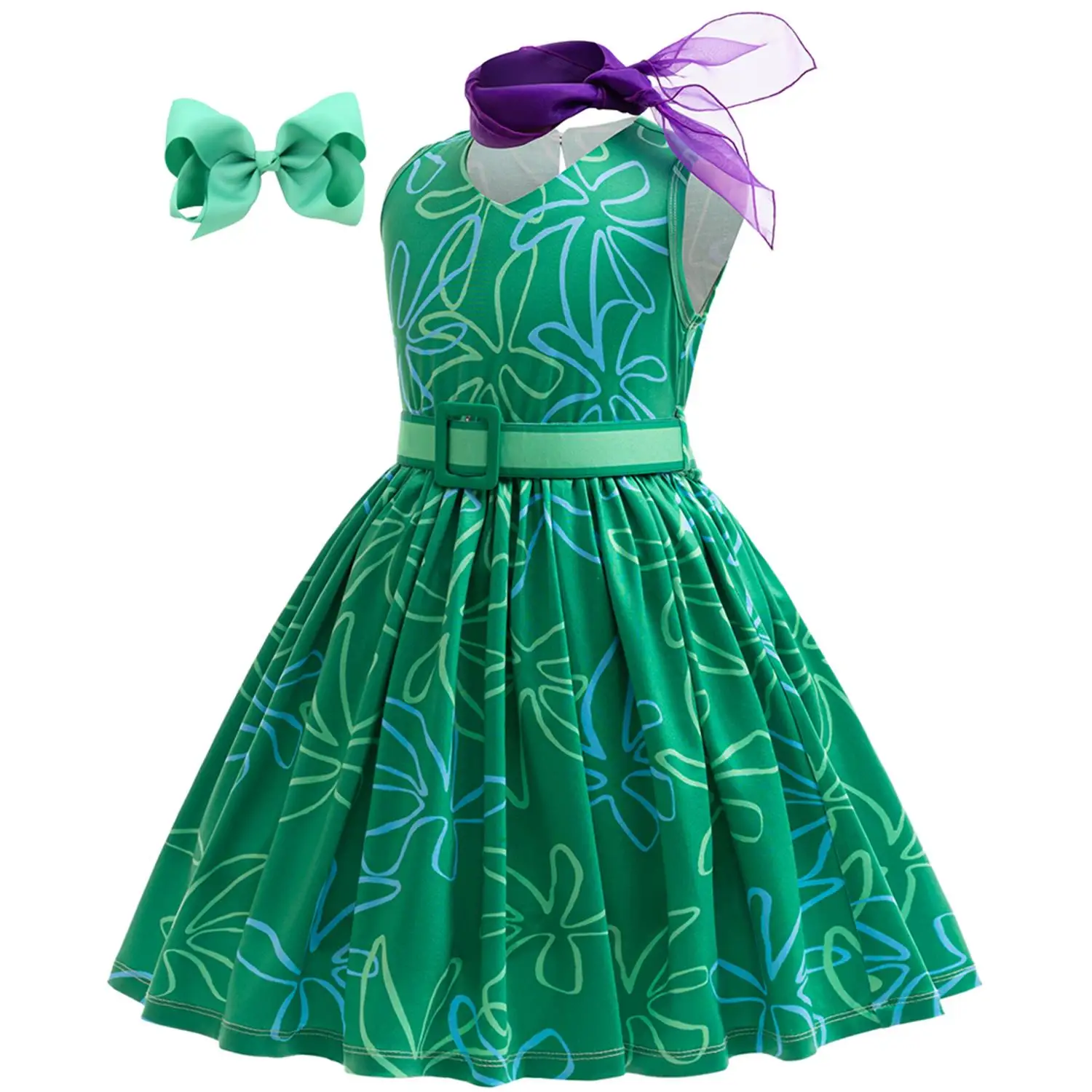 Girls Inside Out Disgust Cosplay Halloween Costumes Birthday Party Dresses Children\'s Role-playing Christmas Carnival Clothing