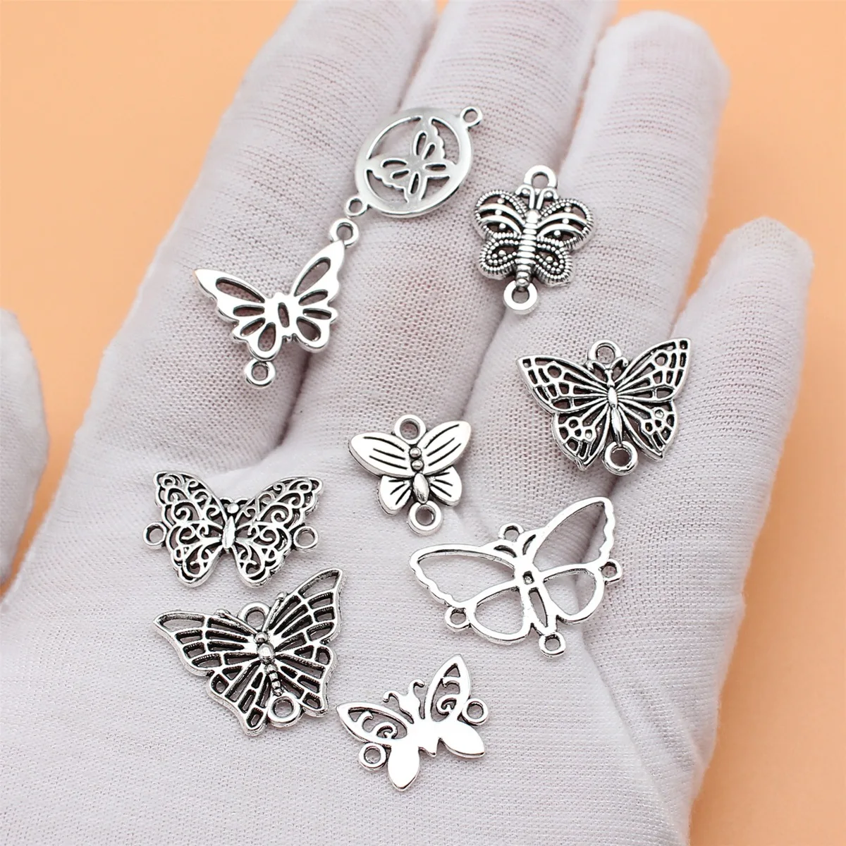 9pcs Antique Silver Color Butterfly Connector Charms Collection For DIY Jewelry Making, 9 Styles, 1 of Each